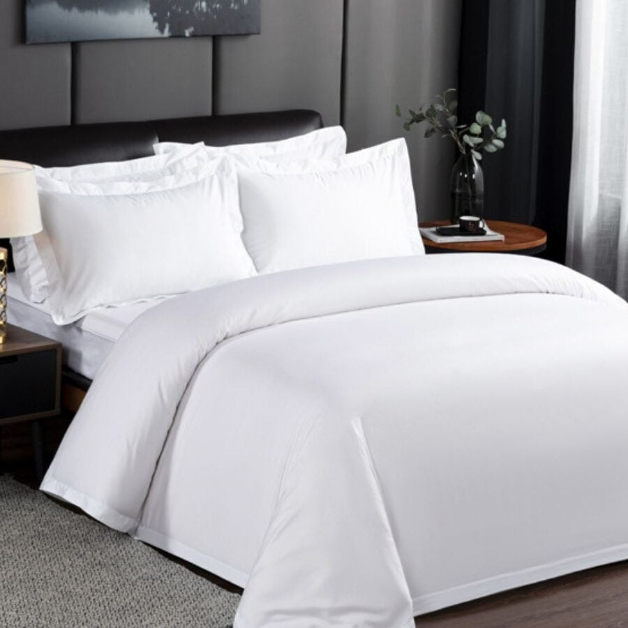 11-Hotel-White-Plain-Sateen-Bed-Sheet-e1697613165964-770634126 Lenjerie de Pat Albă XXL 2 Persoane Percale Bumbac - imagine 1